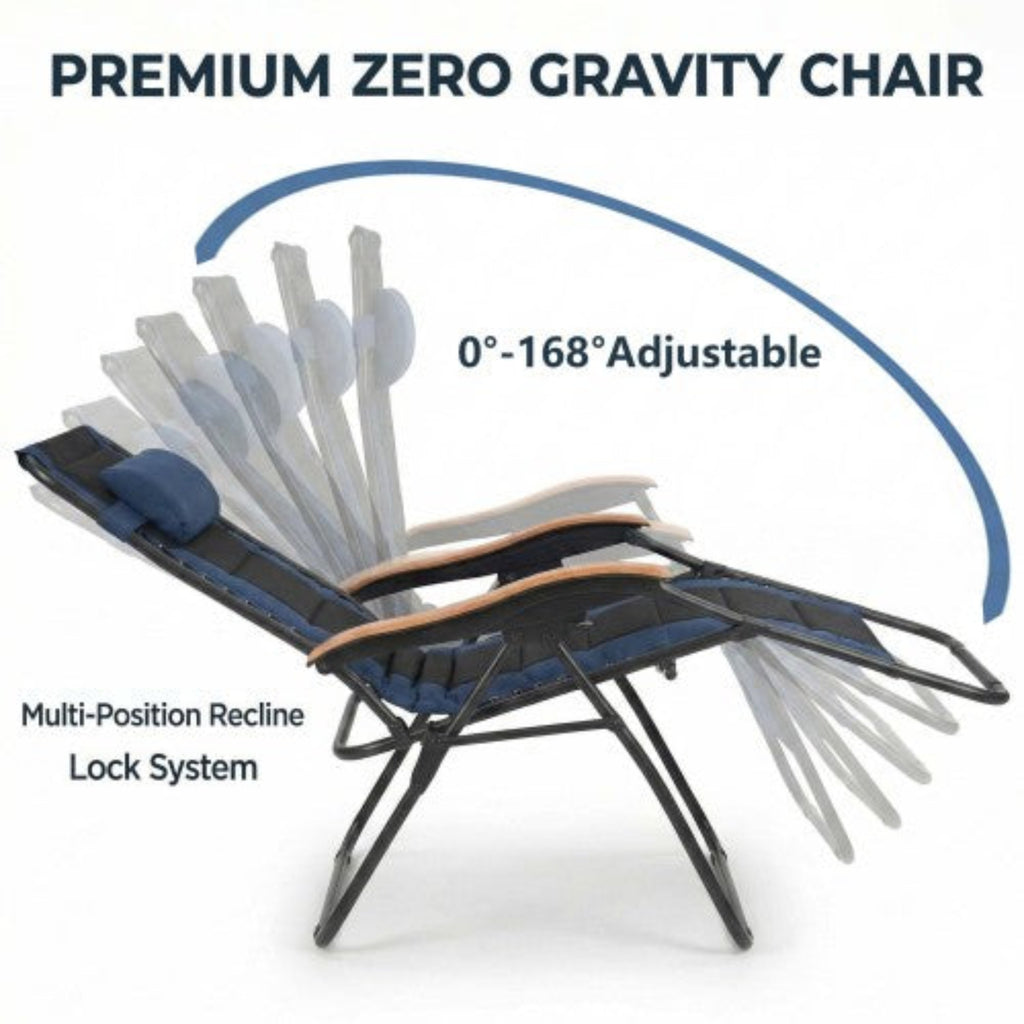 Oversized Padded Zero Gravity Chair, Foldable Patio Recliner, 30" Wide Seat Anti Gravity Lounger with Cup Holder, Support 400 LBS