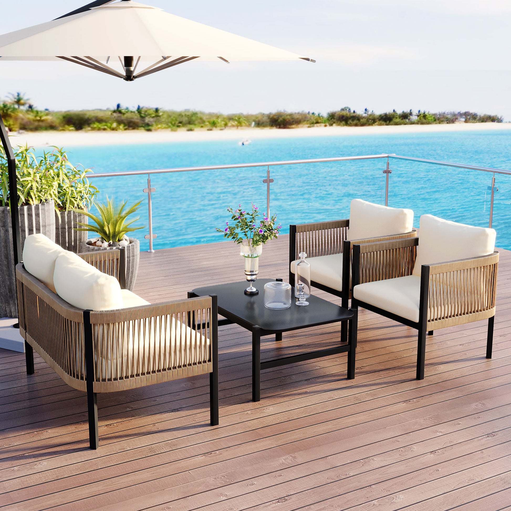 Multi-person Outdoor Sofa Combination with A Table, Suitable for Garden, Backyard and Balconies