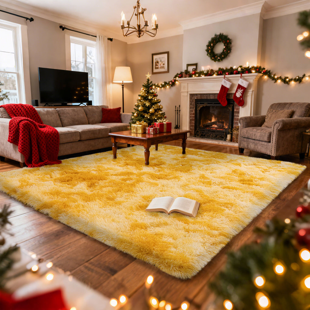 Orange Shag Rug, Ultra Soft 1.7" Thick, Non-Slip, 100% Polyester, Square & Round for Bedroom/Living Room