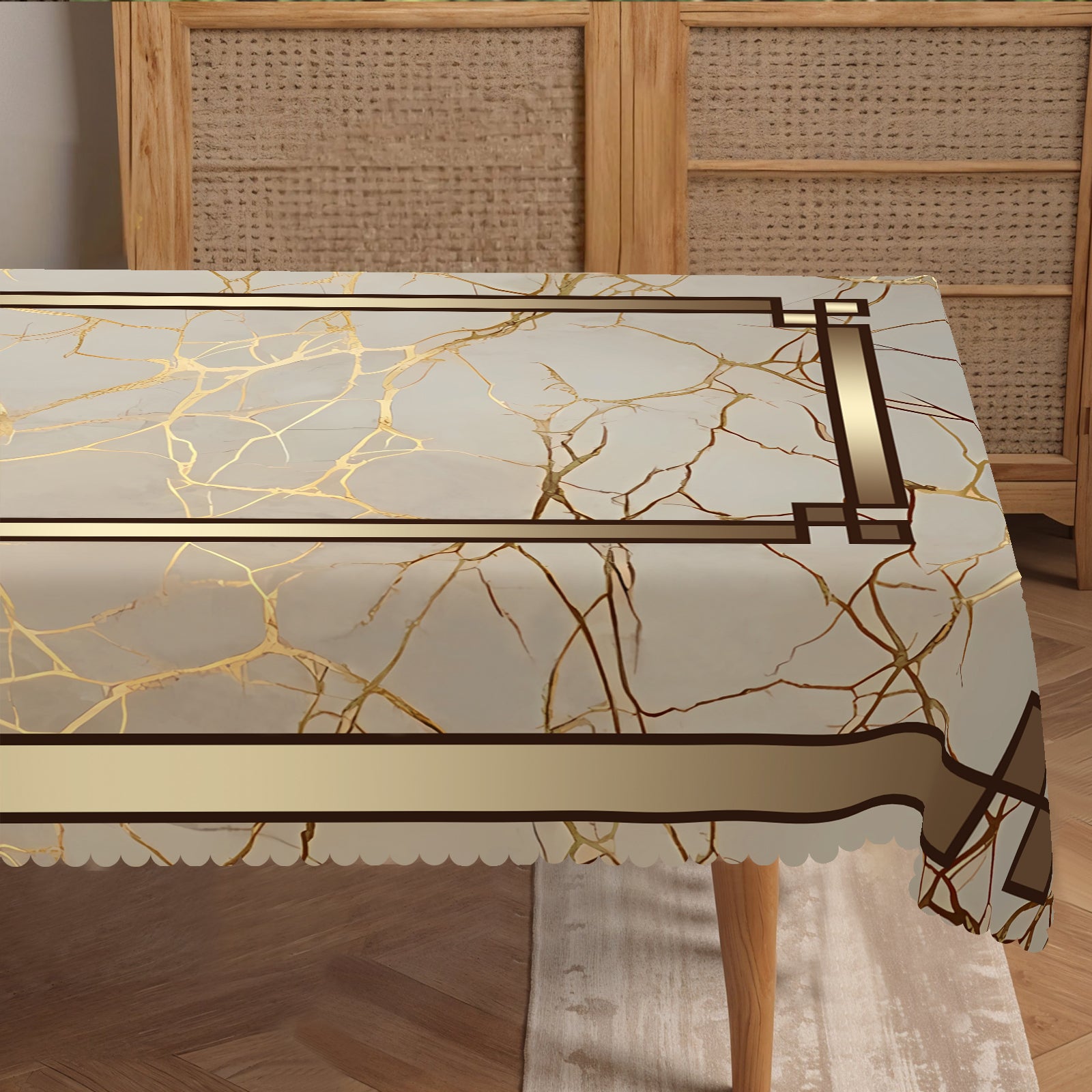 Vintage Golden stripes Tablecloth, Dustproof Easy-Care Dining Table Cover for Indoor Outdoor Use and Festive Home Decor