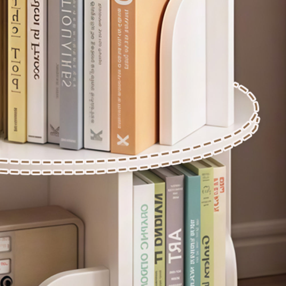 Chic Crate-5-Tier Rotating Bookshelf – 360° Display | Space-Saver | Warm White | Bedroom/Living Room/Office