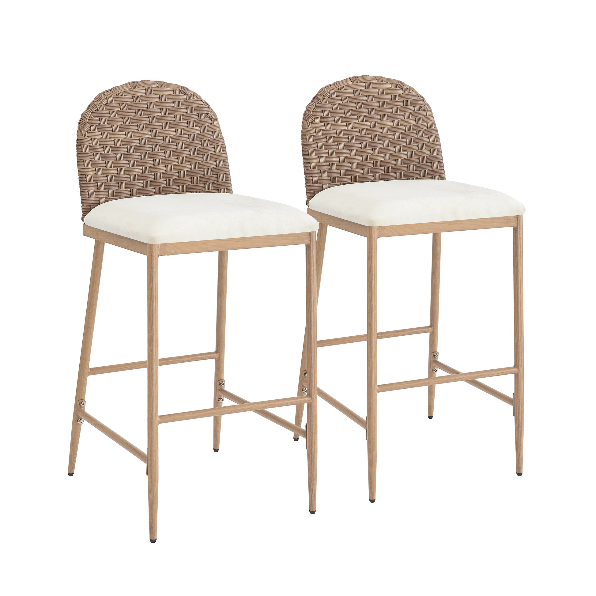Farmhouse Barstools with Woven Rattan Back & Padded Seat - 29.5" Height (Set of 2)