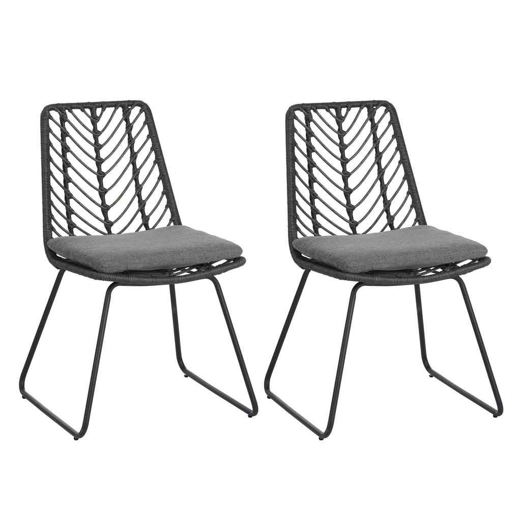 Modern Patio Dining Chairs Set of 2 Rattan Woven Armchairs with Seat Cushions