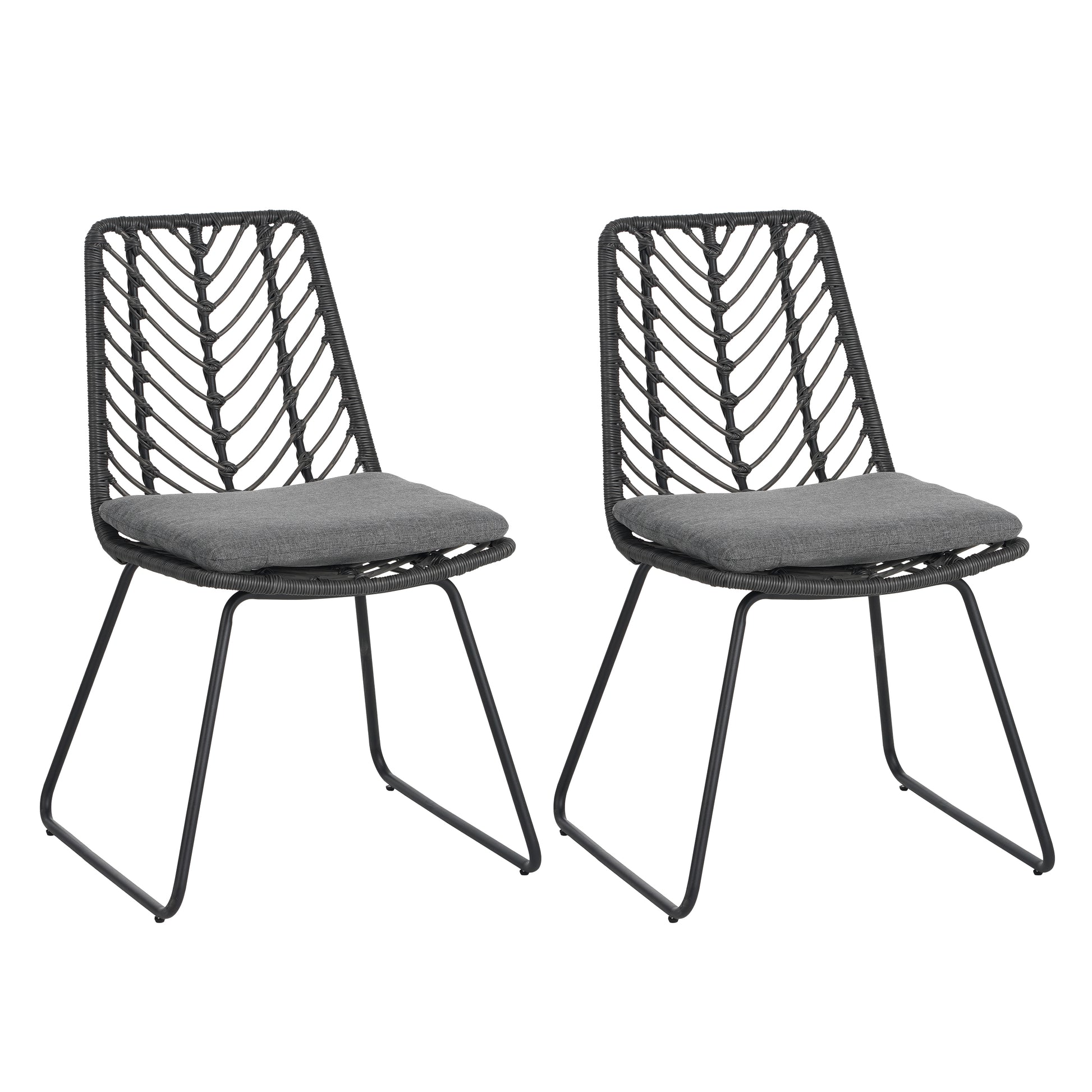 Modern Patio Dining Chairs Set of 2 Rattan Woven Armchairs with Seat Cushions