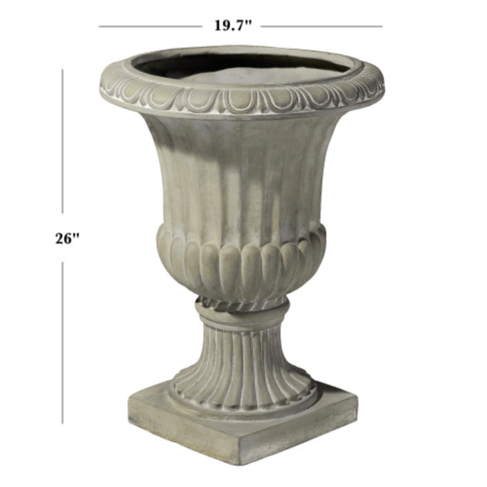 26" Antique White Italian Urn Planter, Lightweight Concrete Stone Decorative Flower Pot for Indoor Outdoor Patio Garden Living Room
