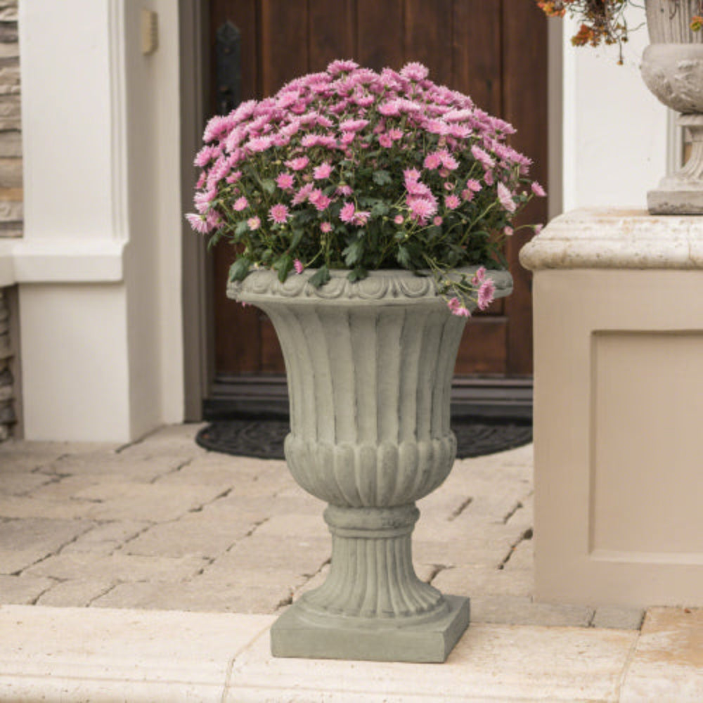 26" Antique White Italian Urn Planter, Lightweight Concrete Stone Decorative Flower Pot for Indoor Outdoor Patio Garden Living Room