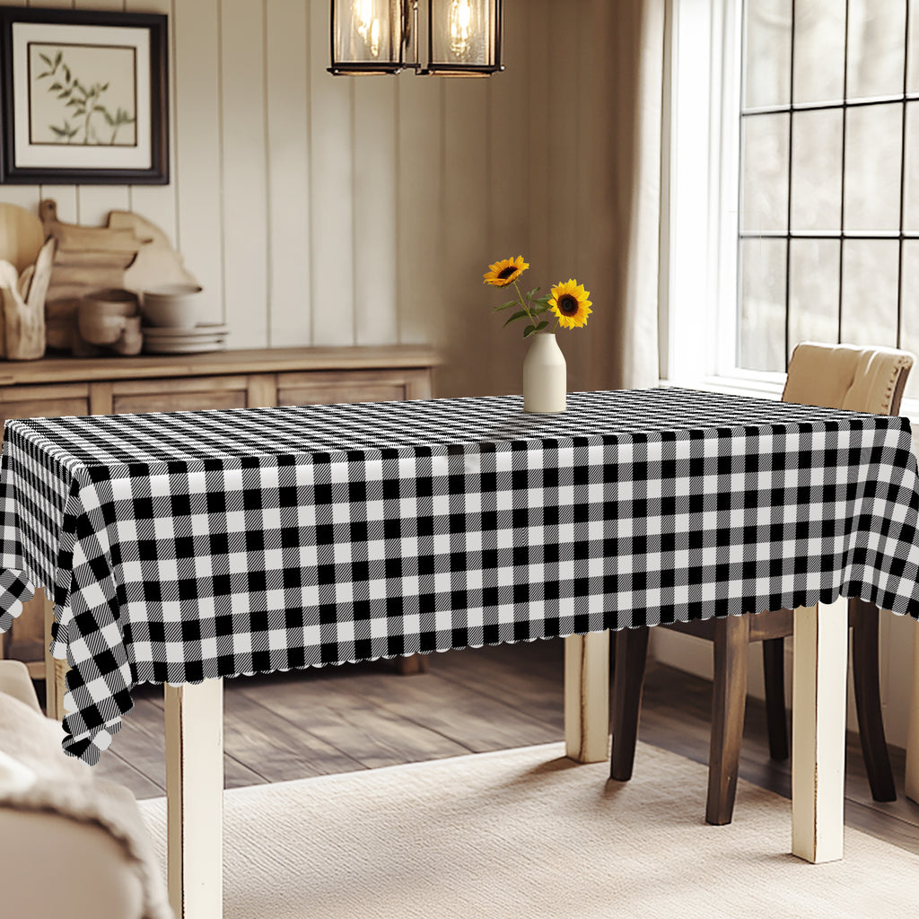 Black and White Plaid Tablecloth, Dustproof Easy-Care Checkered Dining Table Cover for Everyday Use and Festive Decor