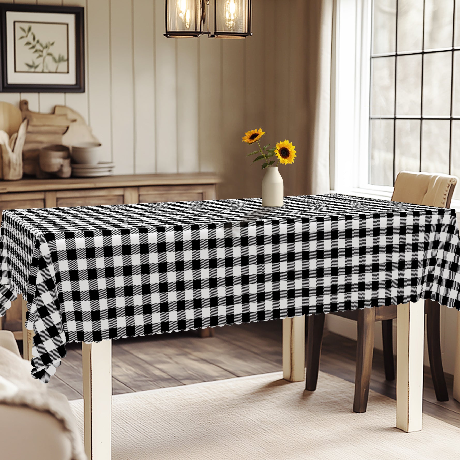 Black and White Plaid Tablecloth, Dustproof Easy-Care Checkered Dining Table Cover for Everyday Use and Festive Decor