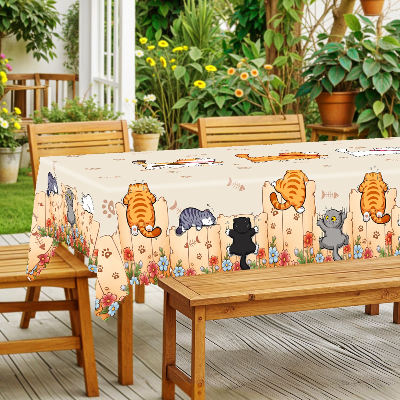 Farmhouse Tablecloth Vintage Style Chicken Cat Table Cover Farmhouse Animal Decor Tablecloth for Kitchen Dining Party