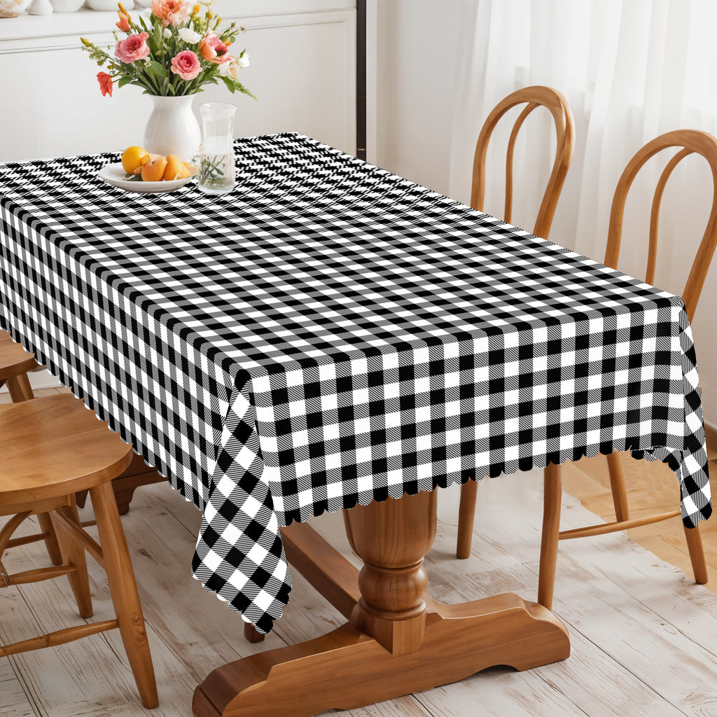 Black and White Plaid Tablecloth, Dustproof Easy-Care Checkered Dining Table Cover for Everyday Use and Festive Decor