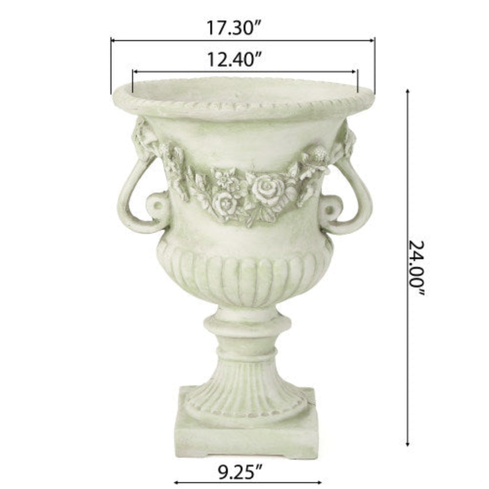 24 Inch Decorative Urn Planter, Lightweight Concrete Flower Pot for Backyard Patio Garden, Handmade Unique Design, No Assembly Required