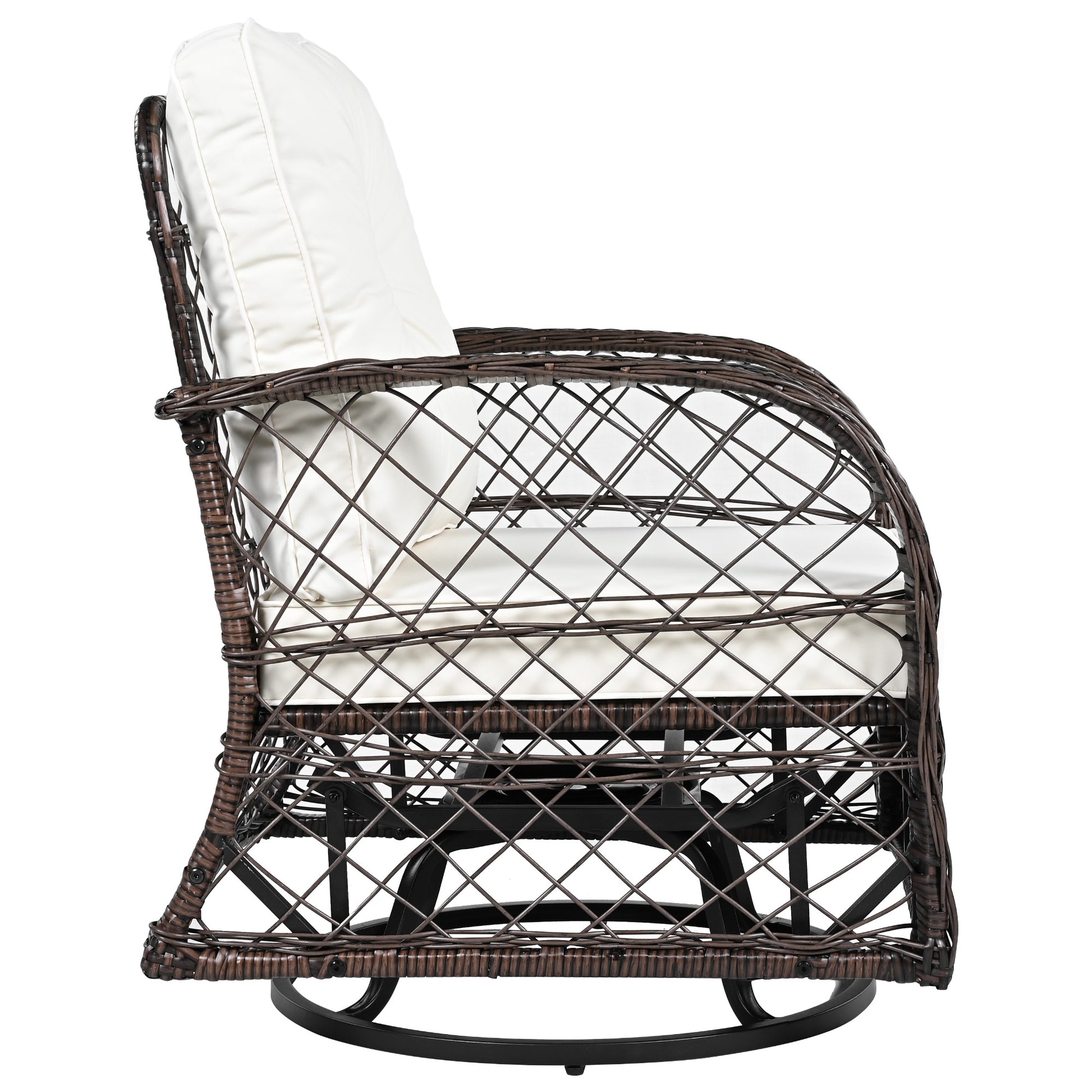 3-piece Outdoor Chair&Table Set Chat Set 2-person Rattan Seating Group with Two Swiveling and Rocking Chairs and a Square Table for Garden, Patio, or Balcony, Brown