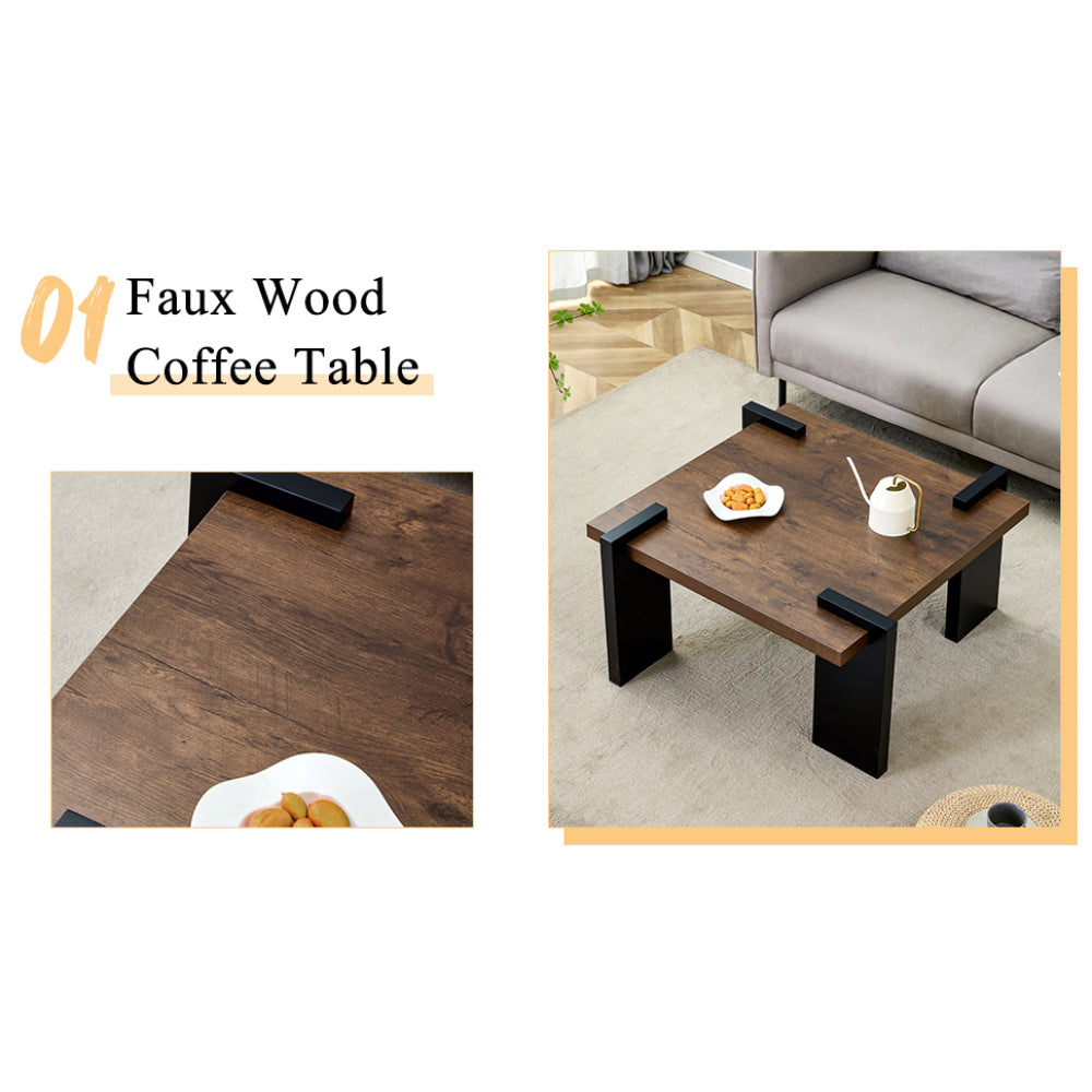 Chic Crate - Stylish Walnut-colored MDF Coffee Table for Modern Minimalist Living Rooms and Leisure Areas, 31.5*31.5*16.6inches