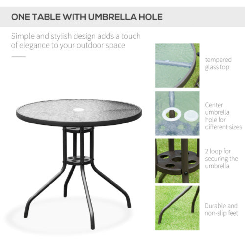6-Piece Patio Dining Set for 4 with Umbrella, 4 Folding Chairs & Round Glass Table, Outdoor Furniture for Garden, Backyard and Poolside Black