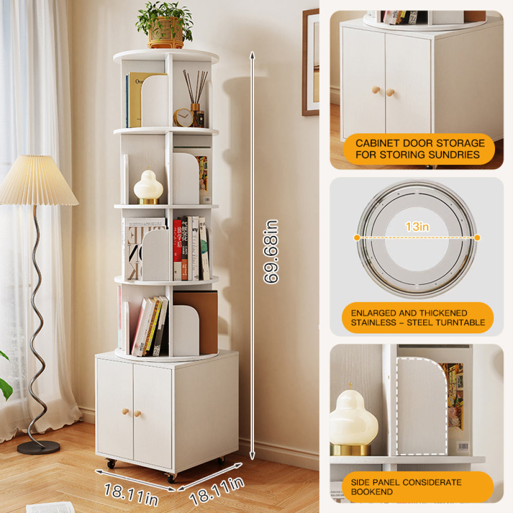 Chic Crate 360° Rotating 5-Tier Corner Bookshelf with Drawer, Narrow Floor Bookcase for Small Spaces