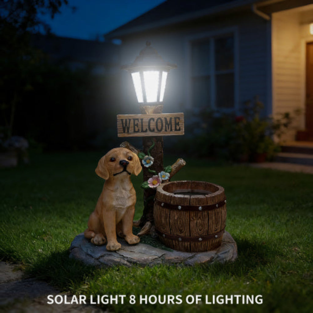 Labrador Dog Solar Planter Garden Statue for Outdoor Yard Decoration