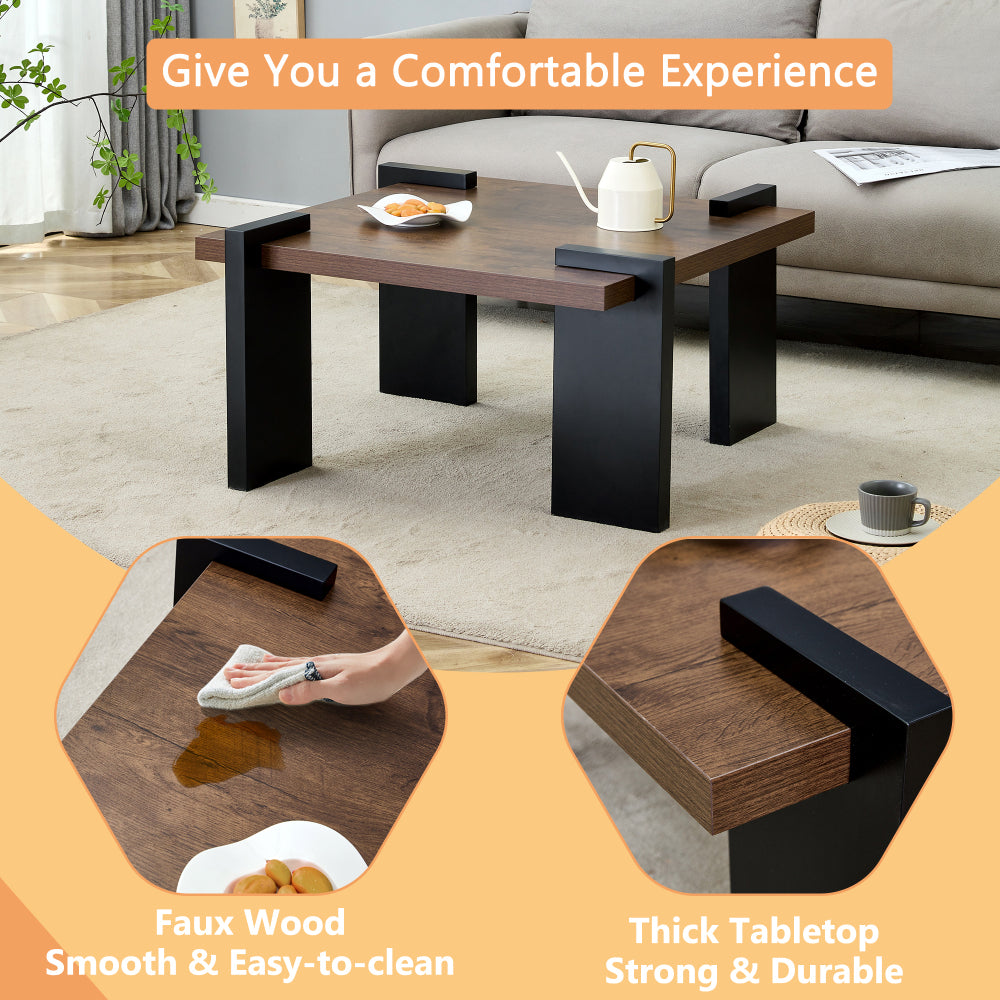Chic Crate - Stylish Walnut-colored MDF Coffee Table for Modern Minimalist Living Rooms and Leisure Areas, 31.5*31.5*16.6inches