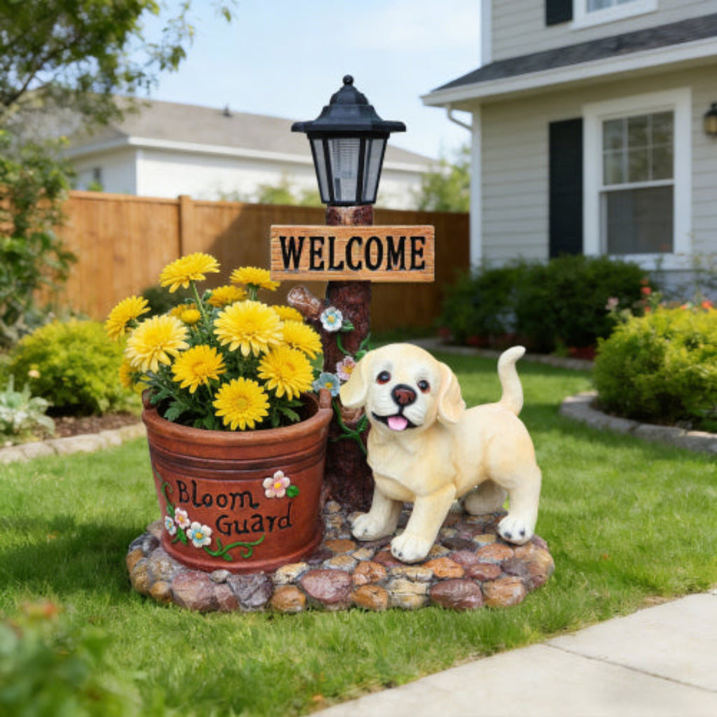 Labrador Puppy Shaped Planter Statue with Adorable Details for Growing Small Blooms