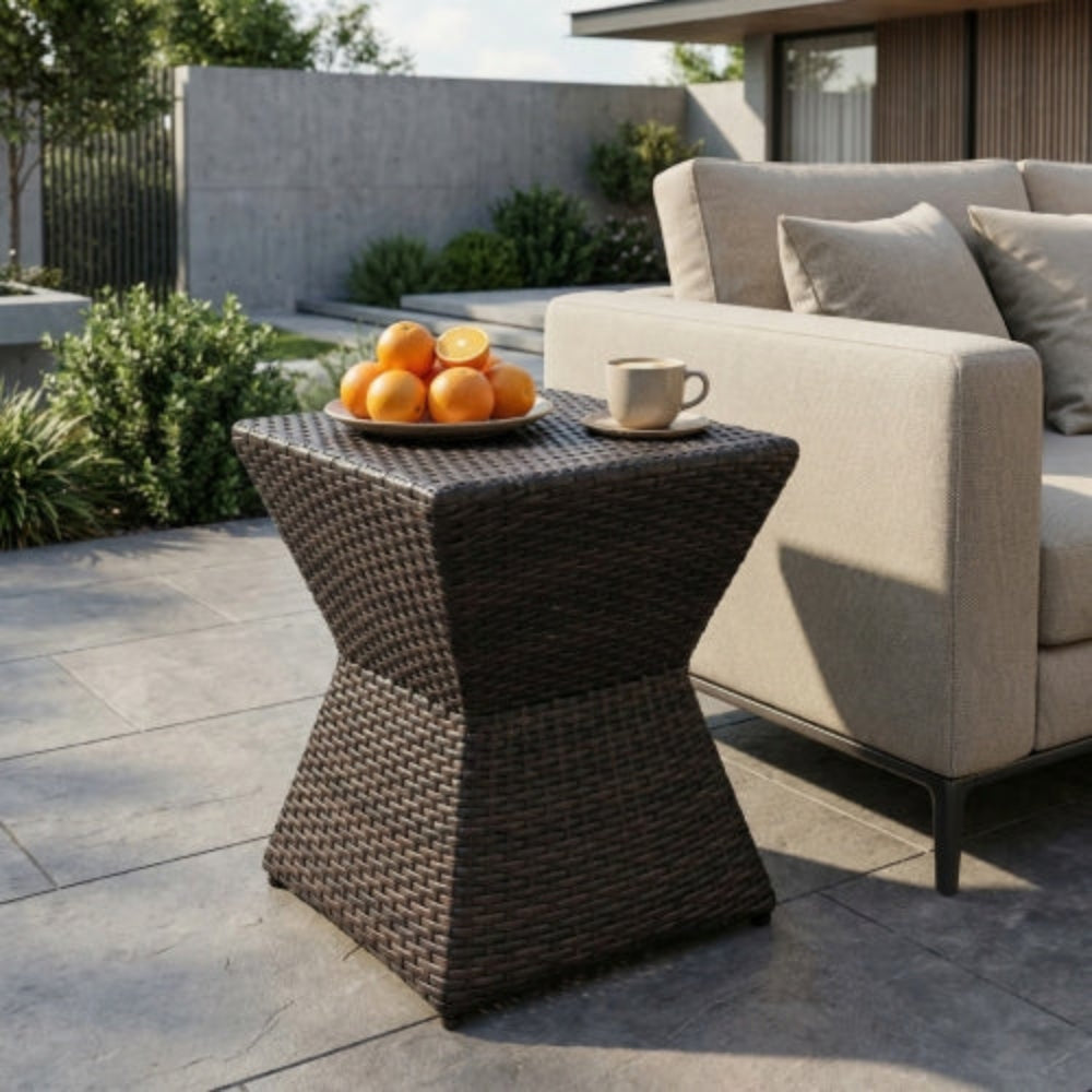 Outdoor Wicker Side Table with Iron Frame, Weather-Resistant, Lightweight, No Assembly Required, 16.25”x16.25”x18”, Perfect for Patio & Home Decor