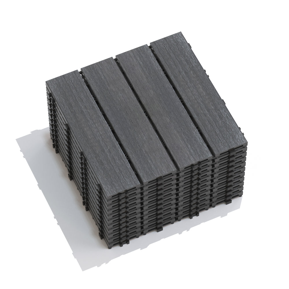 Chic Crate 22-Pack 12inch WPC Wood-Plastic Composite Interlocking Deck Tiles – Dark Gray