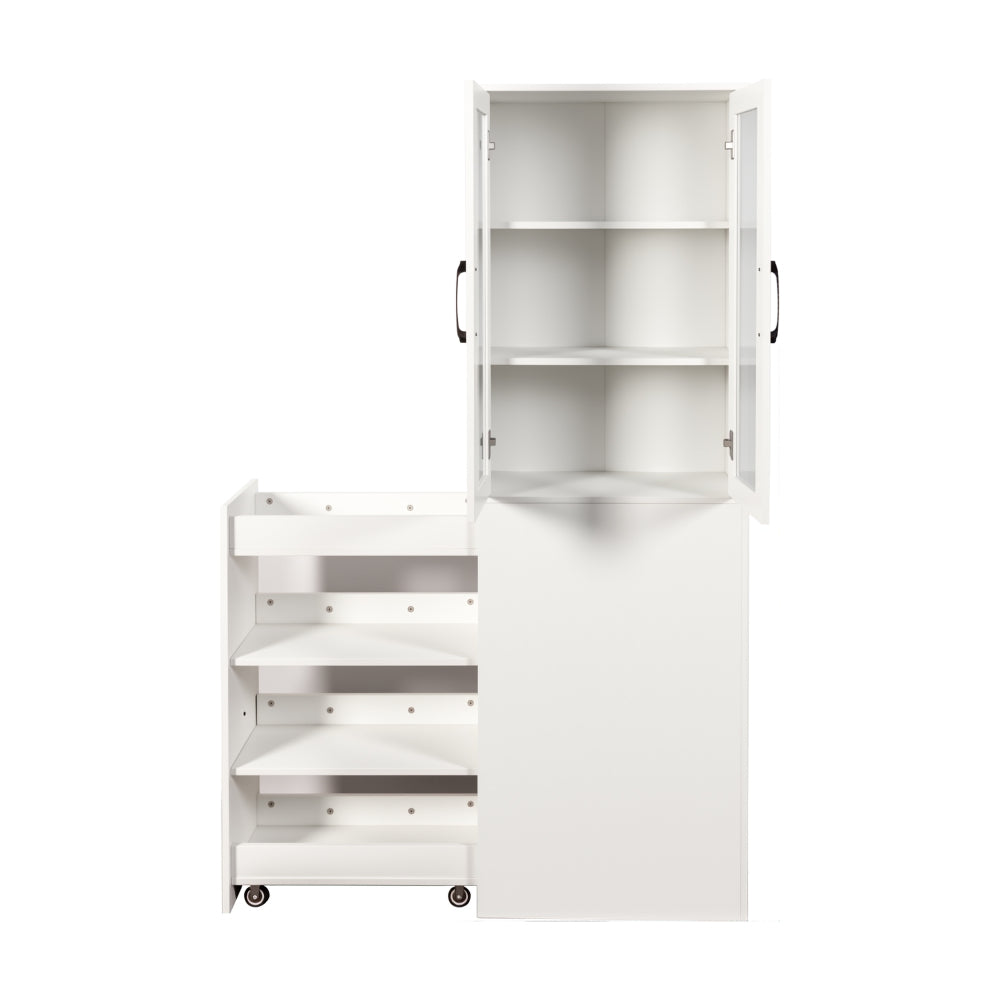 Chic Crate 70.87" Tall Display Cabinet with Glass Doors & 4‑Tier Pull‑Out Shelves – Modern Wooden Storage Bookcase Cabinet