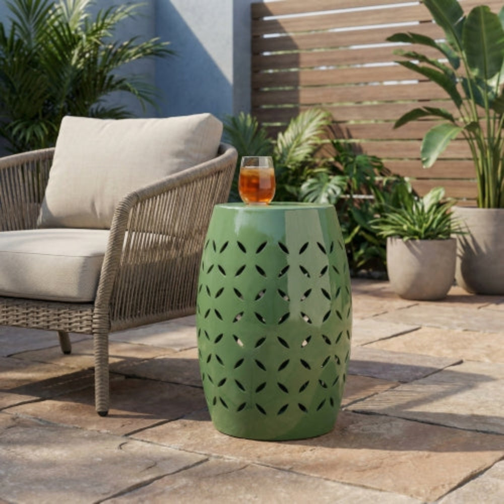12" Outdoor Iron Side Table, All-Metal Construction, Green Finish, Versatile End Table for Patio & Home