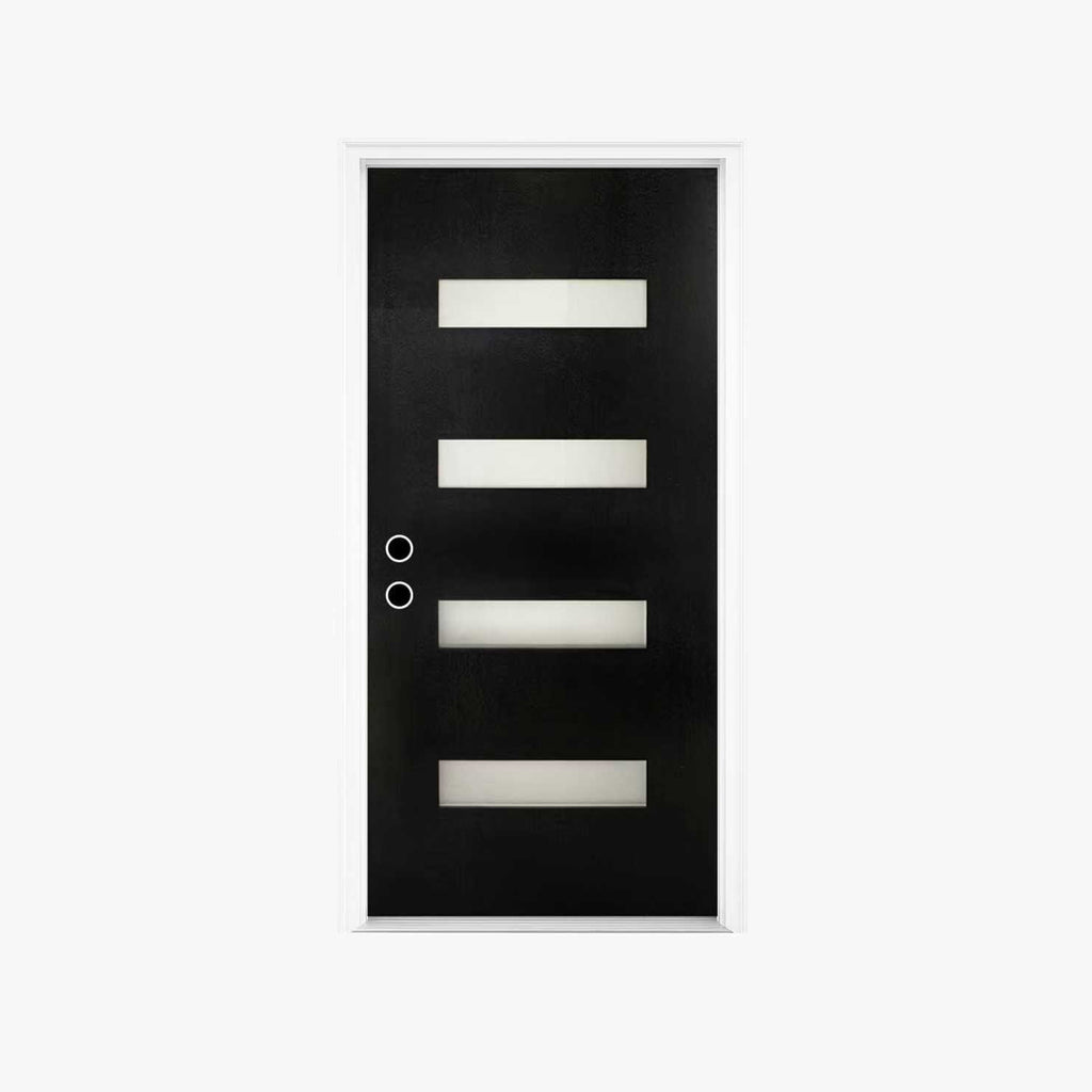 Chic Crate 36x80 Fiberglass Entry Door with Frosted Glass, Left Hand Inswing, Brickmould & Vinyl Frame