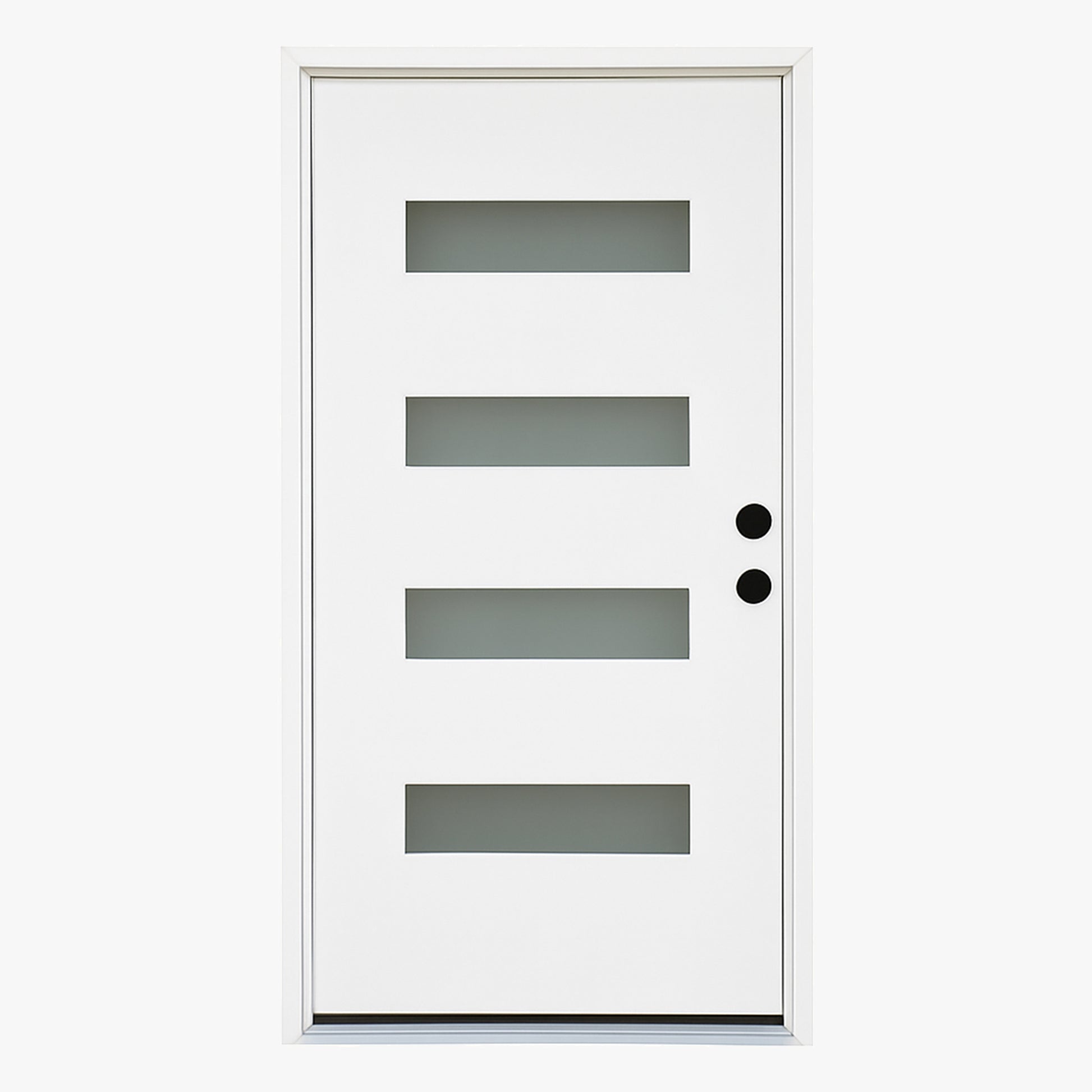 Chic Crate 36x80 Fiberglass Entry Door with Frosted Glass, Left Hand Inswing, Brickmould & Vinyl Frame