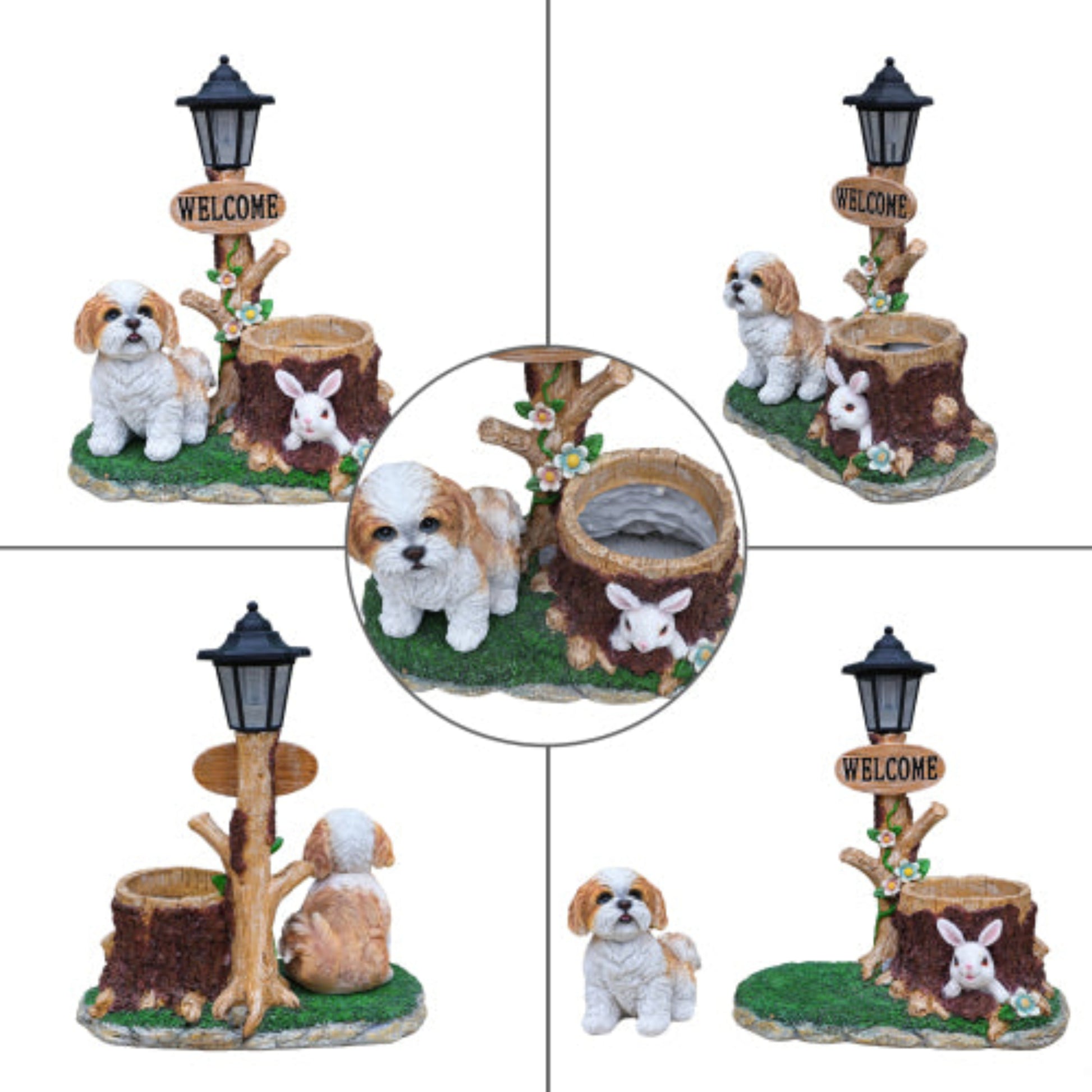 Sitting Dog Shaped Planter Statue with Delicate Modeling for Small Green Plants