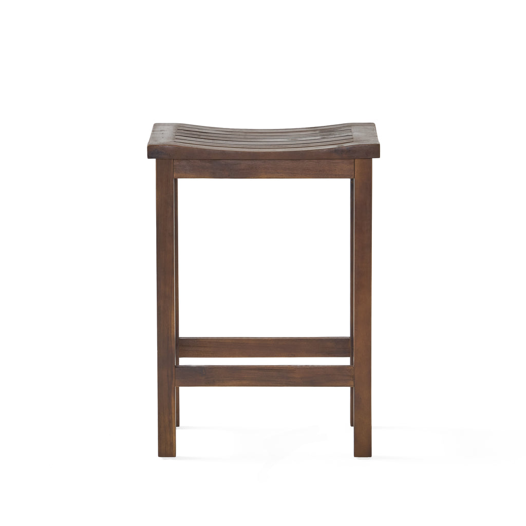 Acacia Wood Counter Height Bar Stools Set of 2, Mahogany Brown Outdoor Patio Kitchen