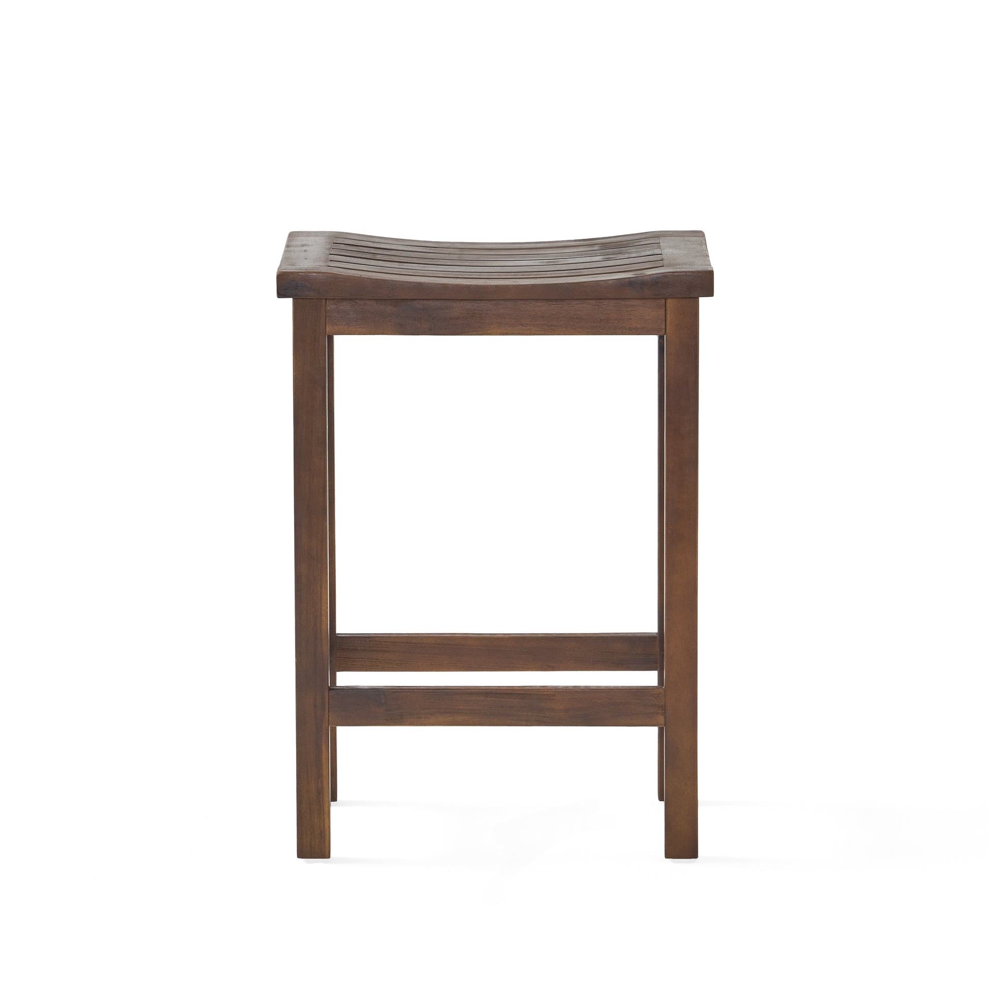 Acacia Wood Counter Height Bar Stools Set of 2, Mahogany Brown Outdoor Patio Kitchen
