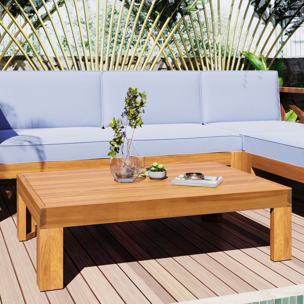 Chic Crate-5-Piece Wood Outdoor Patio Sectional Sofa Set with Water-Resistant Gray Cushions for Backyard, Porch, Deck - Natural Finish