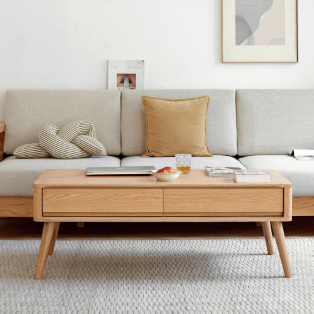 Solid Oak Wood Elevating Coffee Table, 100x60x45cm, Multi-Use as Center Table & Study Desk, Built-in Storage Shelf, Easy Assembly for Home Office