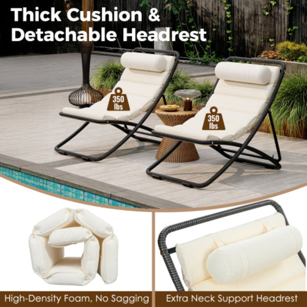 2-Pieces Outdoor Folding Rattan Chair with Adjustable Backrest for Patio Beach and Camping
