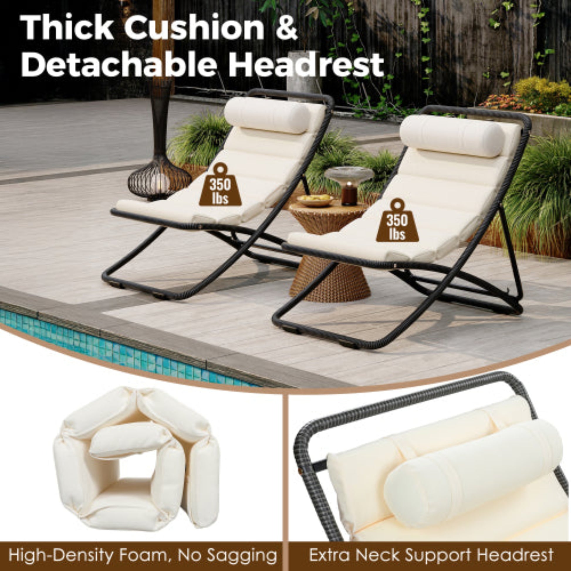 2-Pieces Outdoor Folding Rattan Chair with Adjustable Backrest for Patio Beach and Camping
