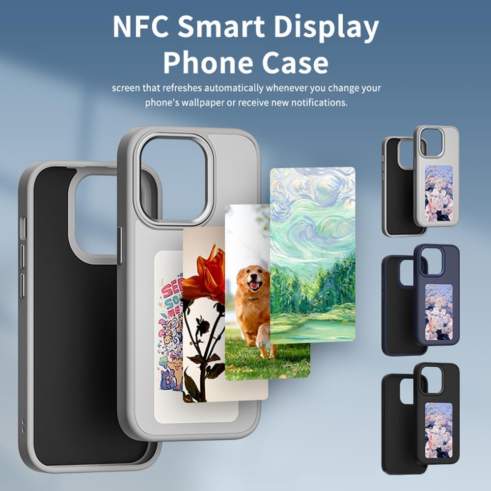 NFC Ink Screen iPhone Case for iPhone 16 Pro Max, Slim Eco-Friendly Smart Cover with Custom Display