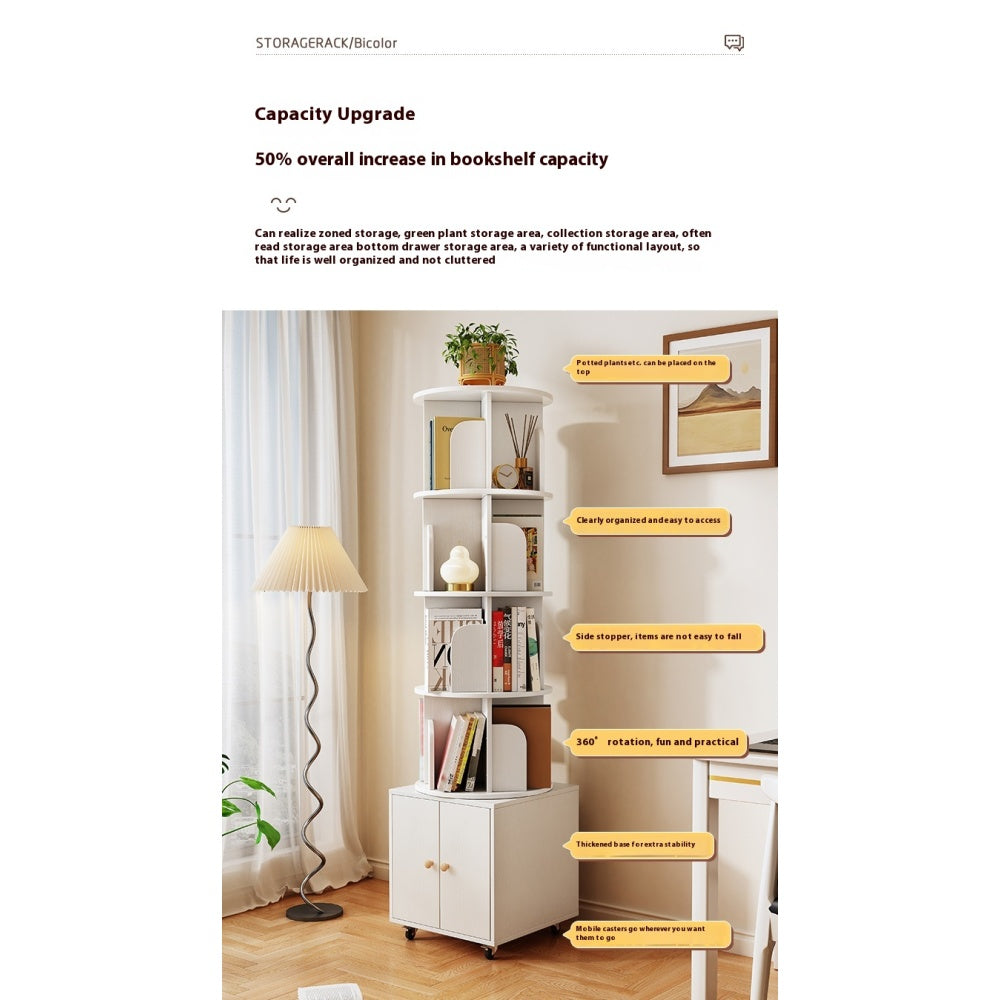 Chic Crate 360° Rotating 5-Tier Corner Bookshelf with Drawer, Narrow Floor Bookcase for Small Spaces