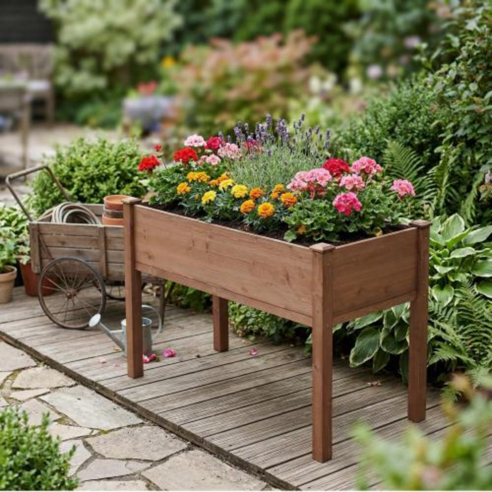 48x24x30 inch Raised Garden Bed with Legs, Elevated Wooden Planter Box for Outdoor Plants Flowers Fruits Vegetable Herb Growing