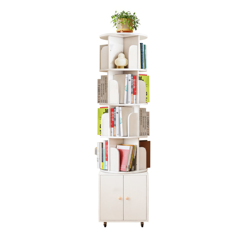 Chic Crate 360° Rotating 5-Tier Corner Bookshelf with Drawer, Narrow Floor Bookcase for Small Spaces