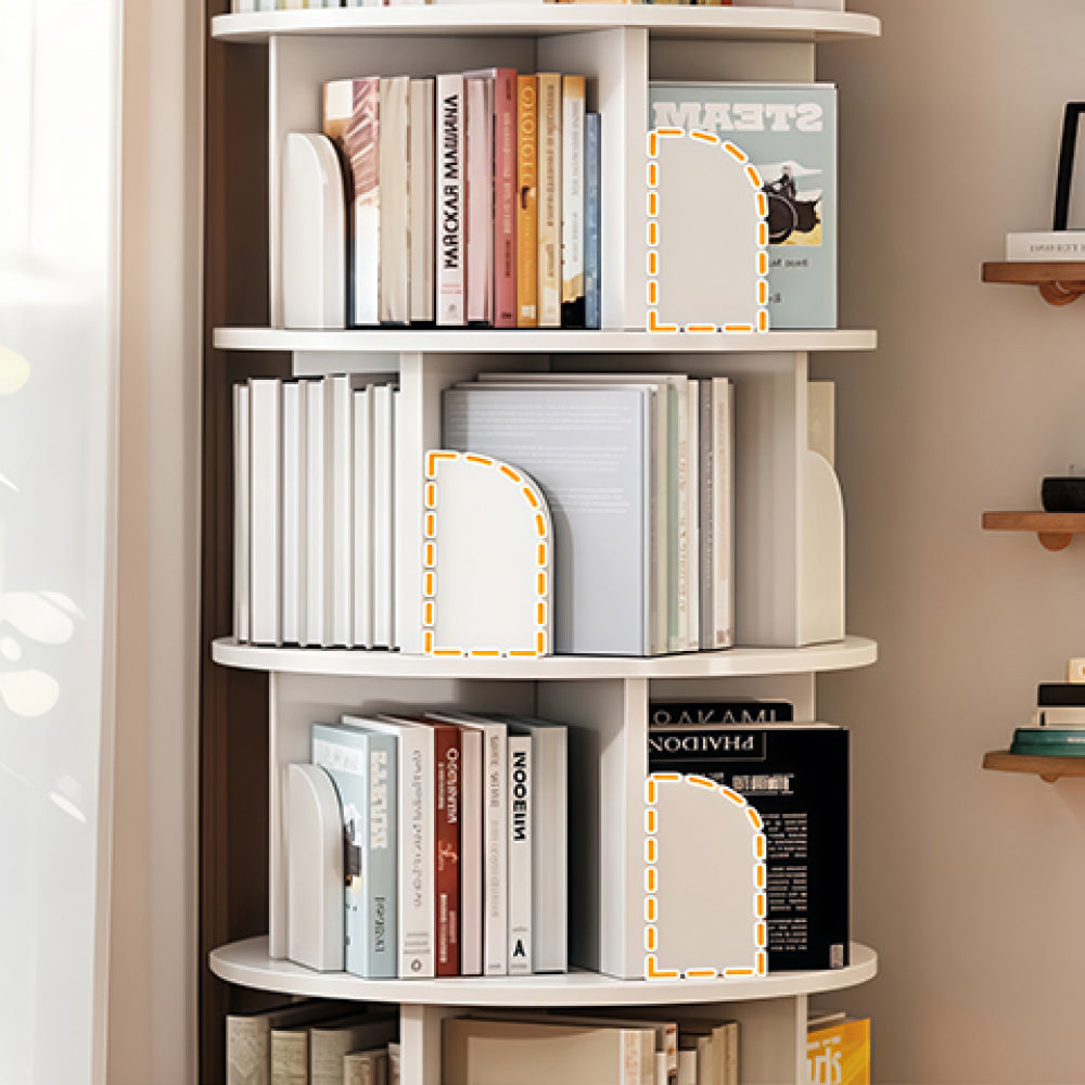Chic Crate-5-Tier Rotating Bookshelf – 360° Display | Space-Saver | Warm White | Bedroom/Living Room/Office