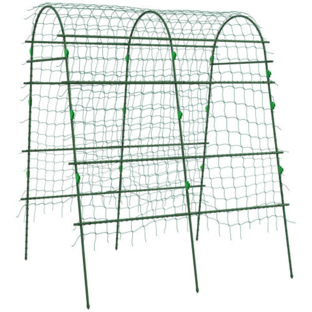6.8' Tall Arch Trellis, A-Frame, with Plastic Coated Steel Frame and Climbing Net, for Climbing Plants Outdoor, Peas, Fruit & Vines, Green