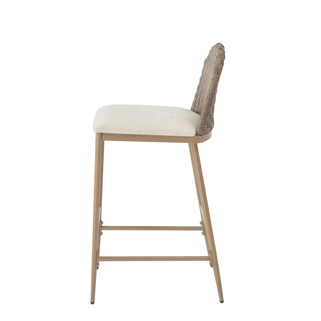 Farmhouse Barstools with Woven Rattan Back & Padded Seat - 29.5" Height (Set of 2)