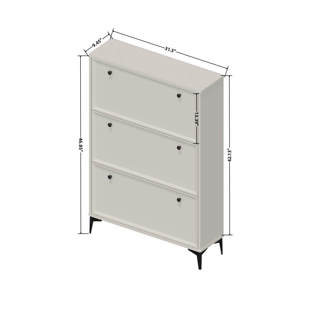 Chic Crate-Modern White Shoe Cabinet – 3 Flip-Drawer | Entrance/Narrow | Hidden Design | Independent Legs