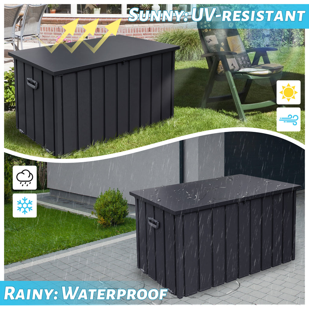200 Gallon Patio Steel Storage Deck Box, Waterproof Lockable Bin for Cushions, Pillows & Tools