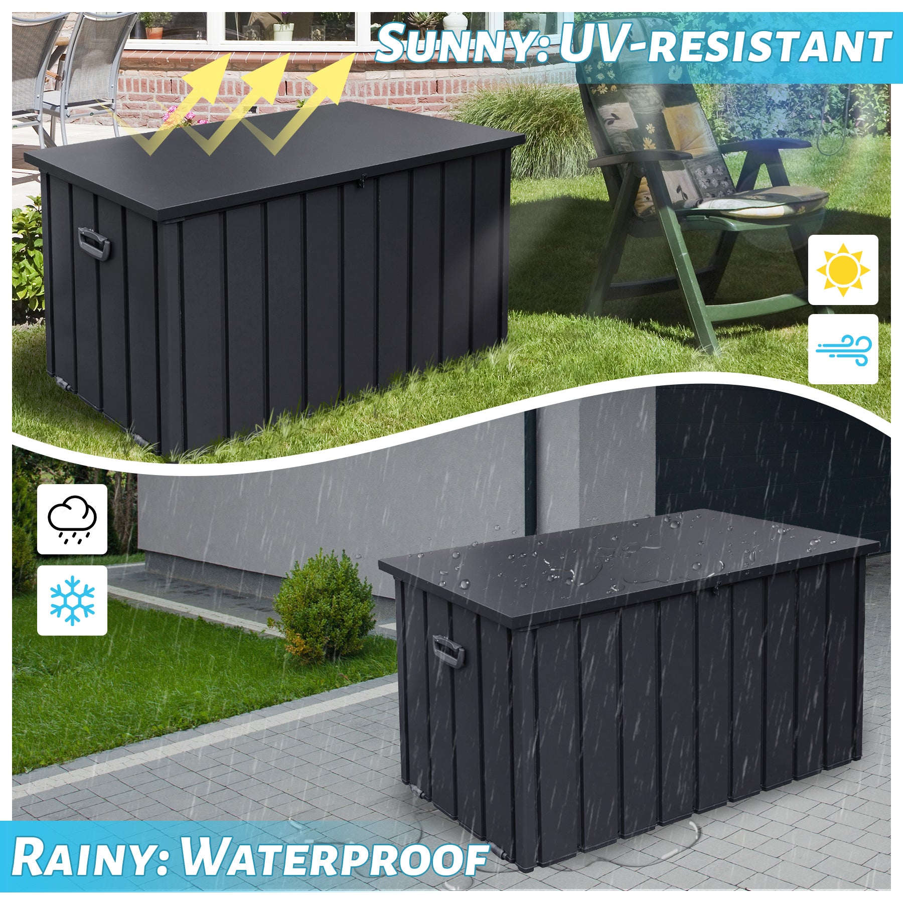 200 Gallon Patio Steel Storage Deck Box, Waterproof Lockable Bin for Cushions, Pillows & Tools