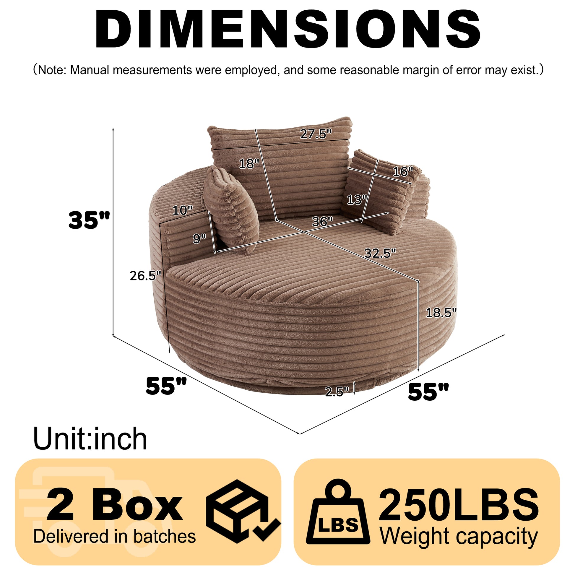 Cozy Corduroy Swivel Chair Modern Sleeper Chair for Living Room Bedroom and Home Lounge