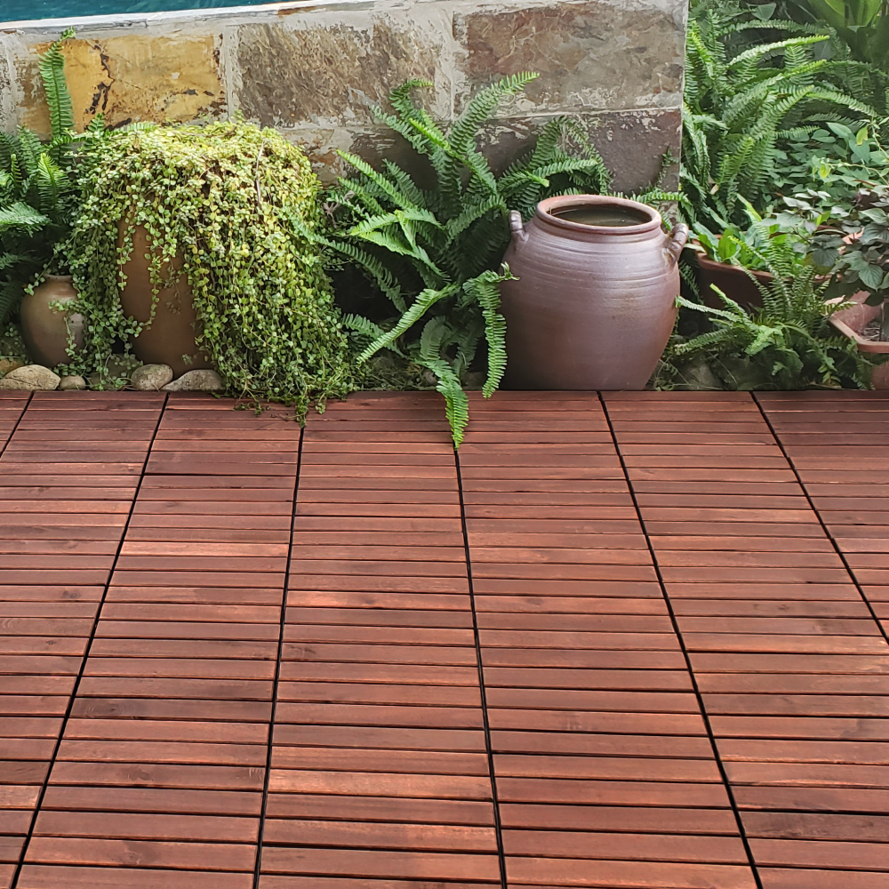 Chic Crate 10Pack 12in Striped Deck Tiles – Interlocking Brown Acacia Hardwood Flooring