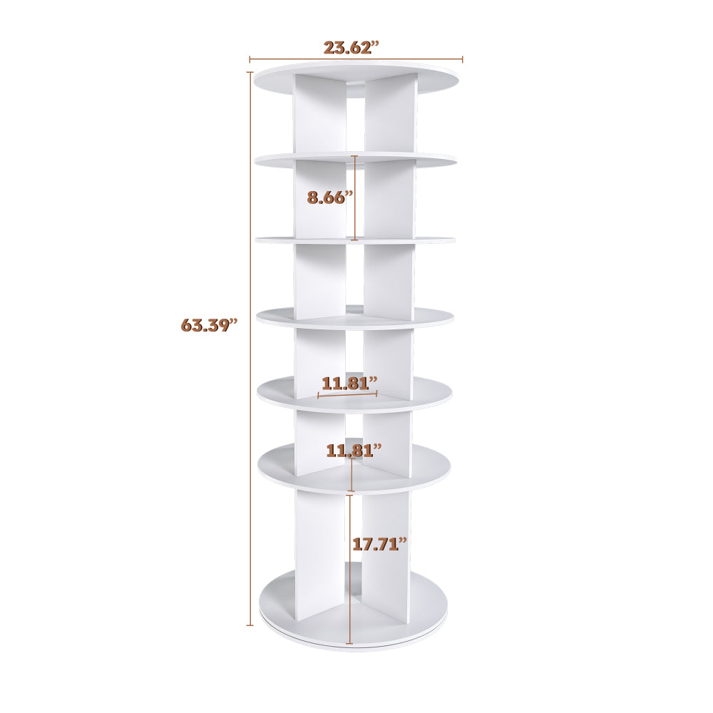 Chic Crate 6-Tier Rotating Shoe Rack Tower, 360° Revolving Free Standing Organizer, Holds 24 Pairs – White