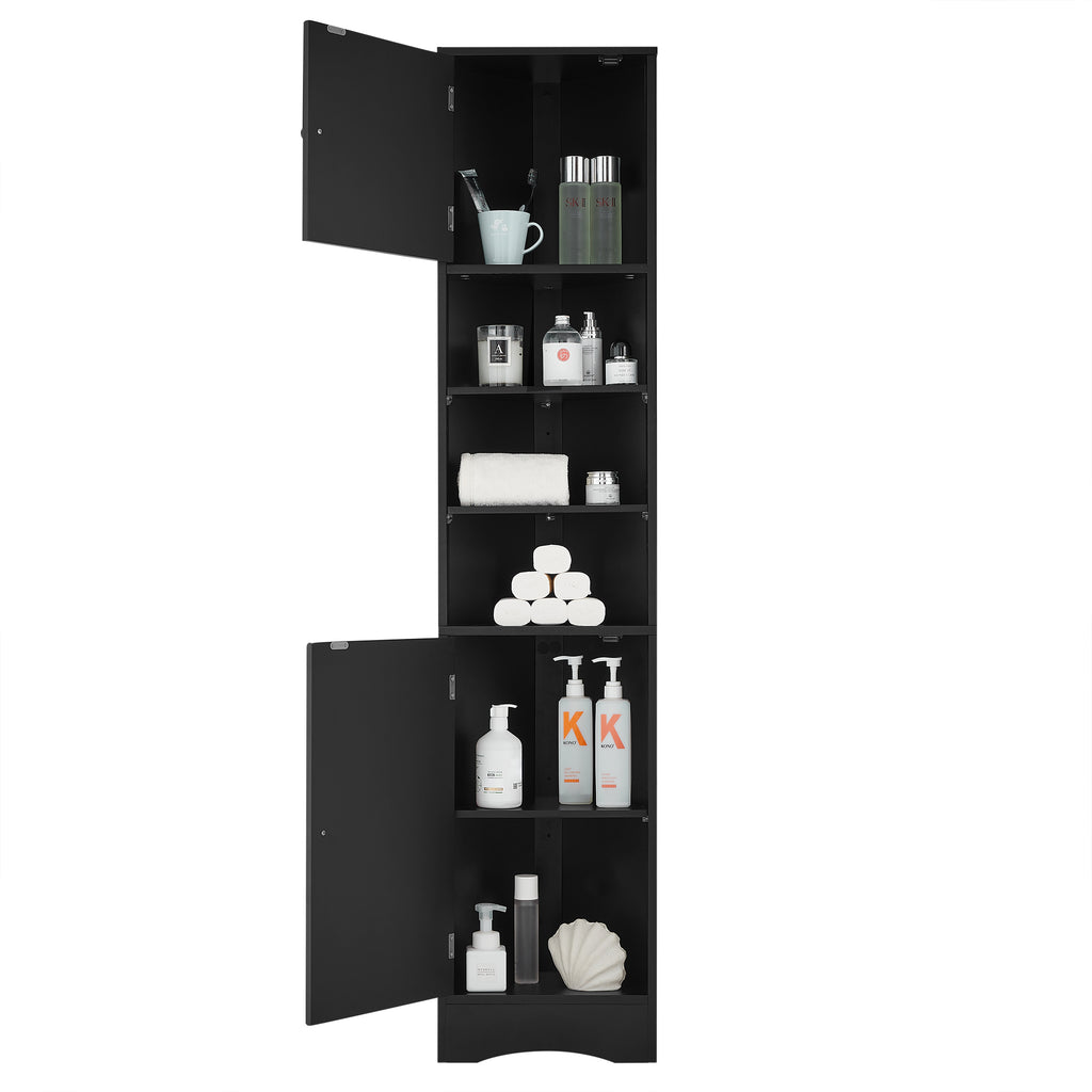 Multi-Functional Corner Cabinet Tall Bathroom Storage Cabinet with Two Doors and Adjustable Shelves, Open Shelf, Black