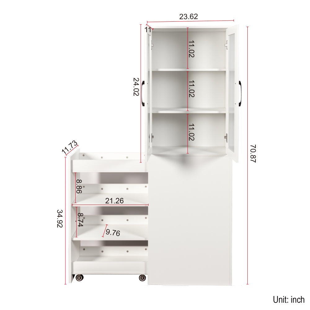 Chic Crate 70.87" Tall Display Cabinet with Glass Doors & 4‑Tier Pull‑Out Shelves – Modern Wooden Storage Bookcase Cabinet